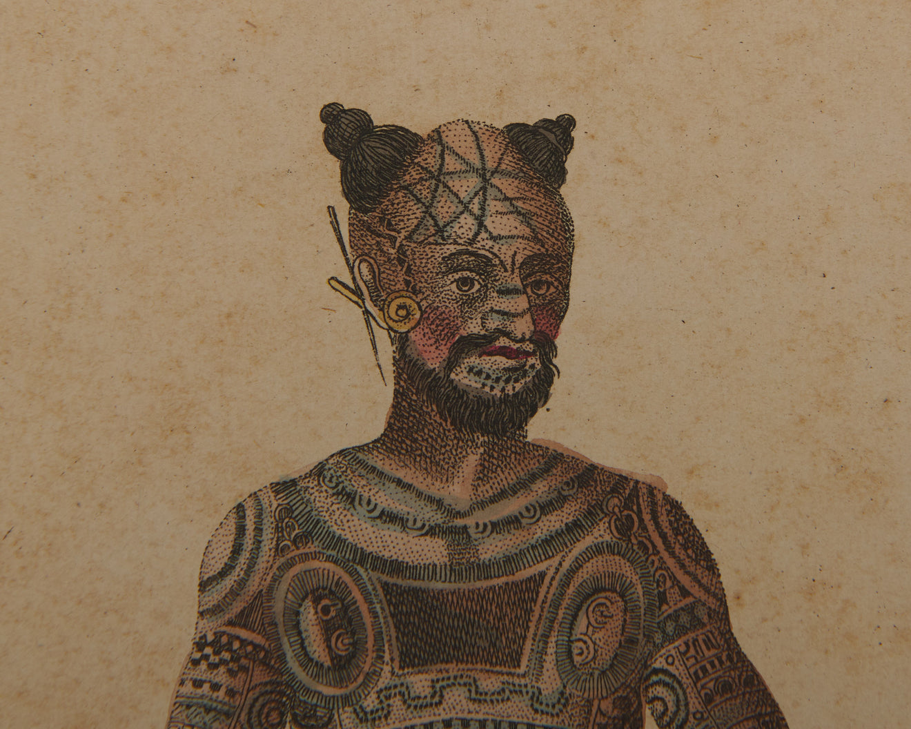 HAND COLORED ENGRAVINGS OF TATTOOED WARRIORS BY PAUL D STEWART